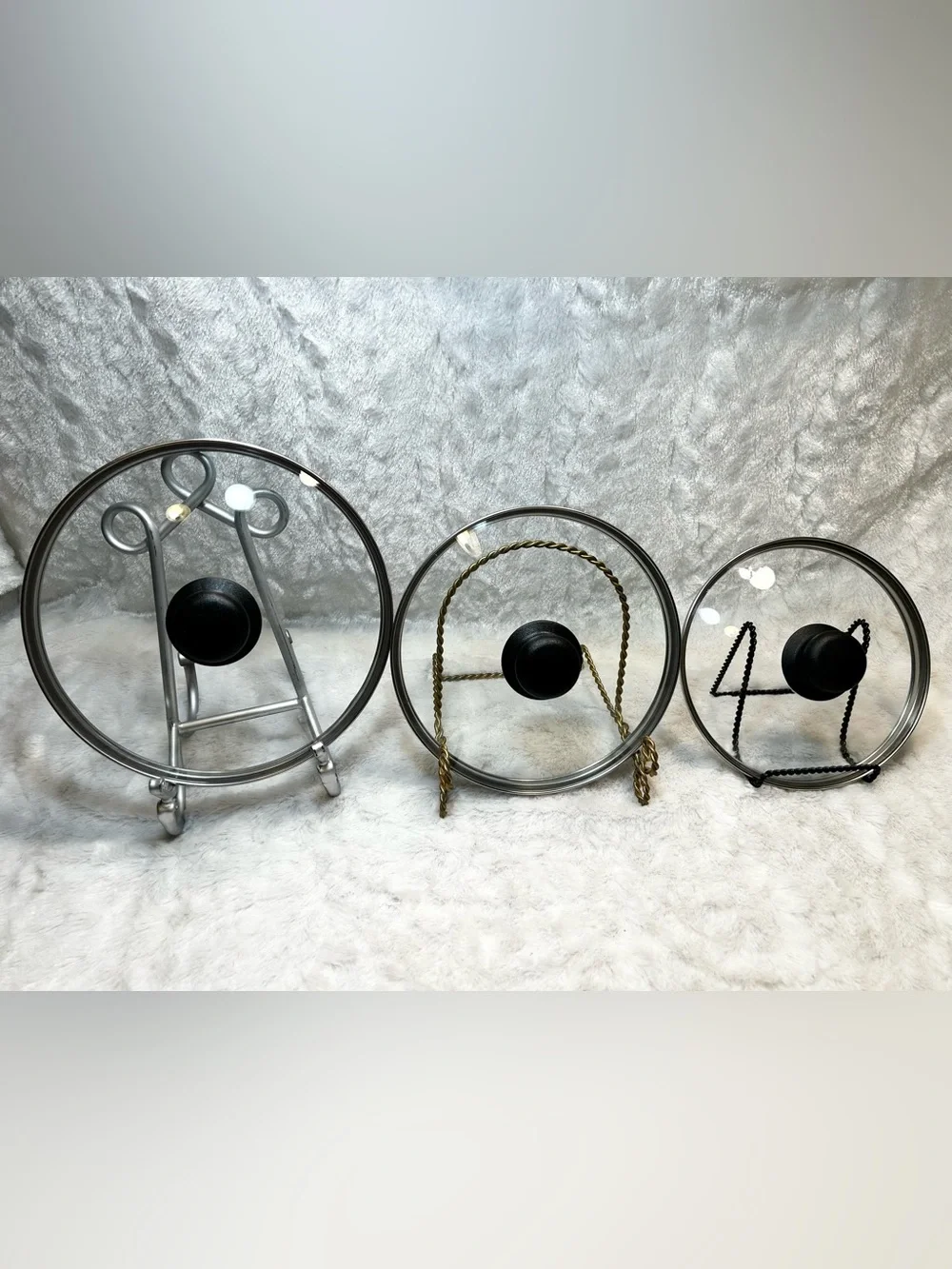 Set of 3 Clear Glass Black Knob Cool Touch Replacement Lids Pot Pan Skillet